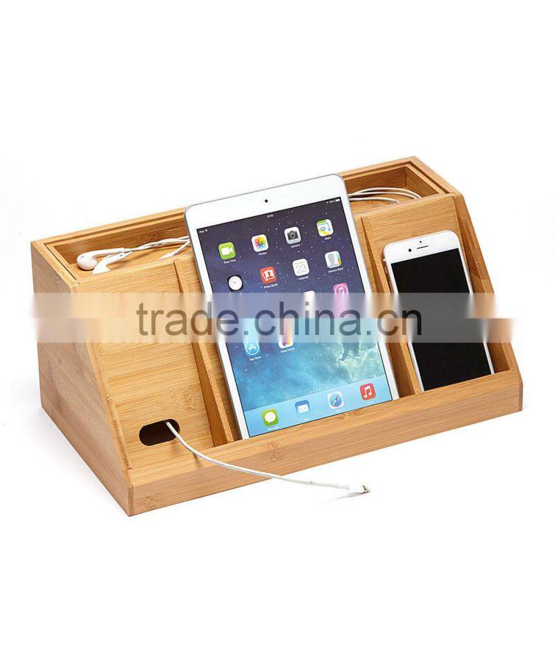 new design Charging Station and Dock with Built-in Power Strip Storage bamboo desk organizer pad and phone holder wholesale
