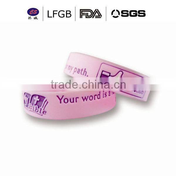 Wholesale Custom embossed/imprinted/printed logo Silicone Wristband / silicone bracelet
