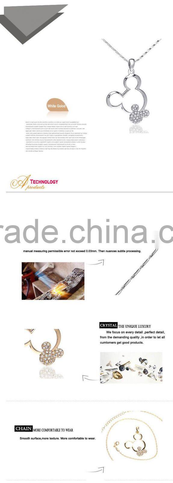 Cartoon Animal Designs Pendant 18k White/Yellow Gold Plated Austrian Crystal Rhinestone Alloy Chain Statement Necklace