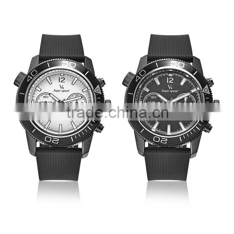 WJ-5425 best selling Alibaba black and white face trendy V6 silicone strap men sport watch