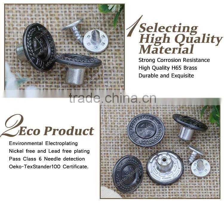 China wholesale market SGS gun metal high quality Fashion denim jean buttons furniture