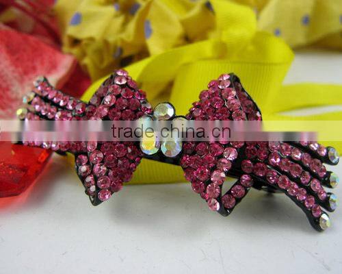 New Pink Irregular Flower Hair Clip Barrette Rhinestone Alloy