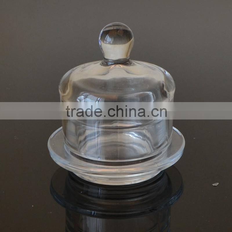 Round Shape Glass Dessert Container Glass Plate with Saucer and Lid