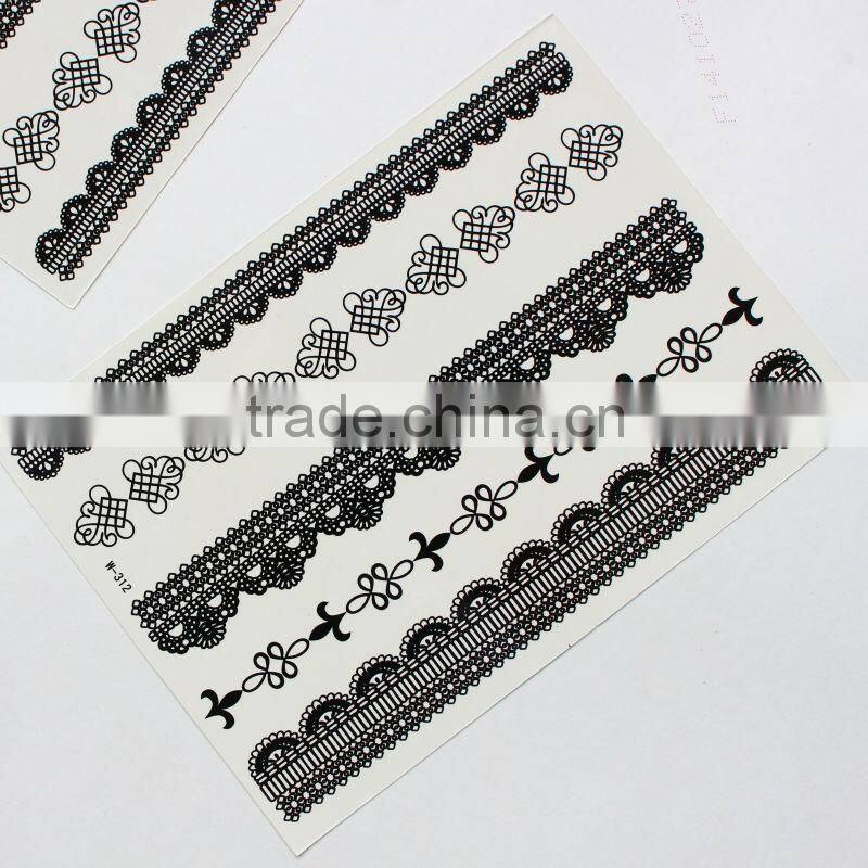 martial arts fans black Water transfer temporary bridal lace white sexy durable tattoo sticker