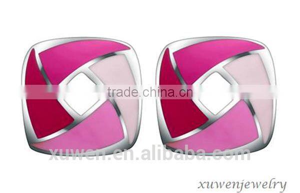 tri color plated stainless steel round shaped earrings