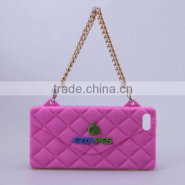 custom design fashion rhombus shape silicone cell phone case with chain