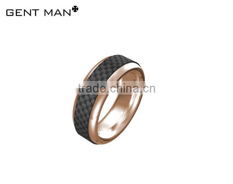 Fashion 8mm Mens bands rose gold plating high Polish Band carbon fiber ring hammer finish titanium ring band