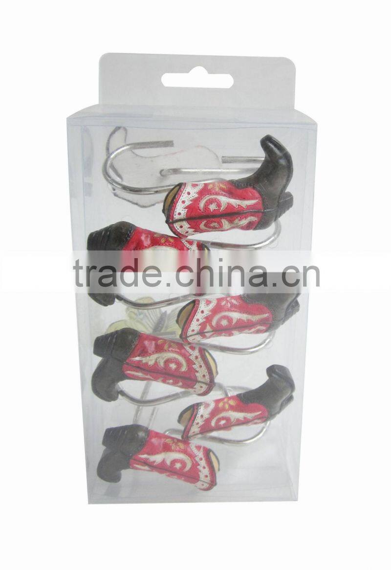 Christmas series shower curtain&12pcs decorative resin hooks set