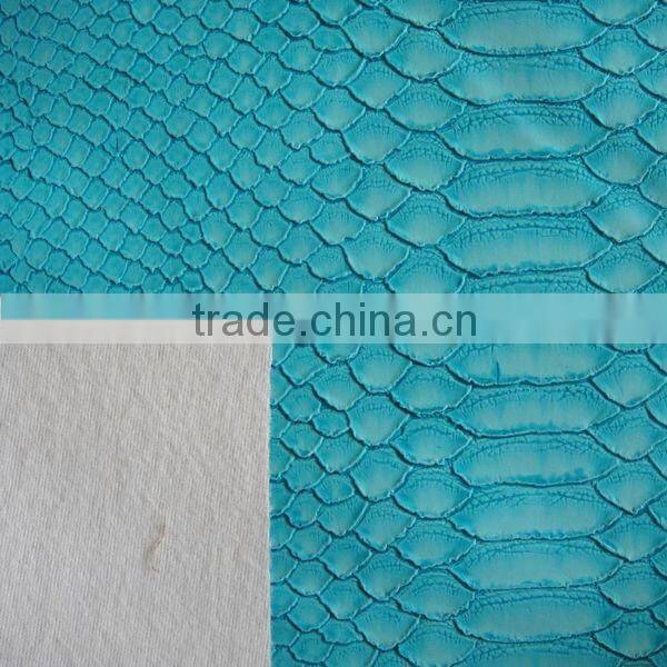 Embossed PU snake skin artificial leather with printing two color