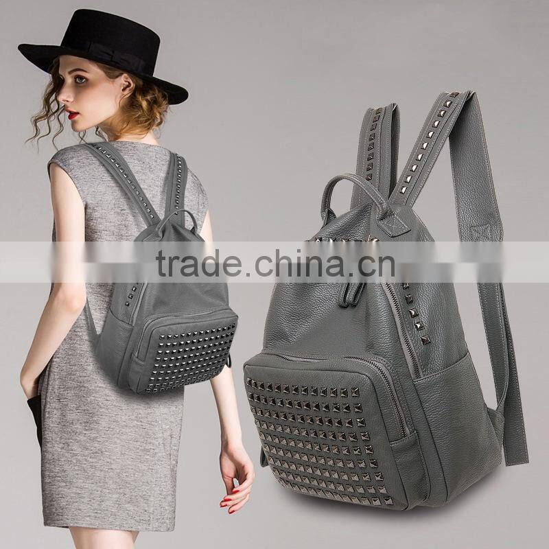 adjustable shoulder strap college school fashion rivet on women day backpacks