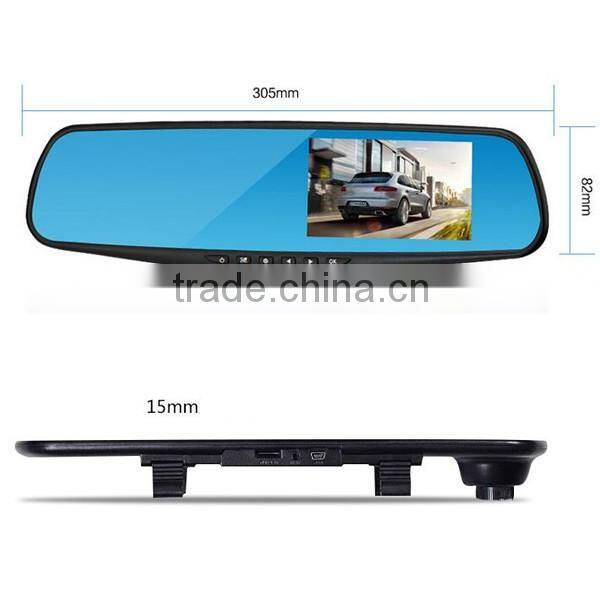 Promotion Dual Lens 1080P 4.3inch rearview mirror DVR camera with Two Lens