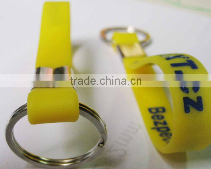 Hot sale concave logo silicone bracelet keychain, silicone wristband keyring