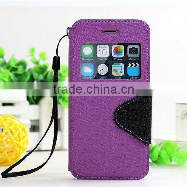 View window flip smart leather case for Samsung S6 with rope