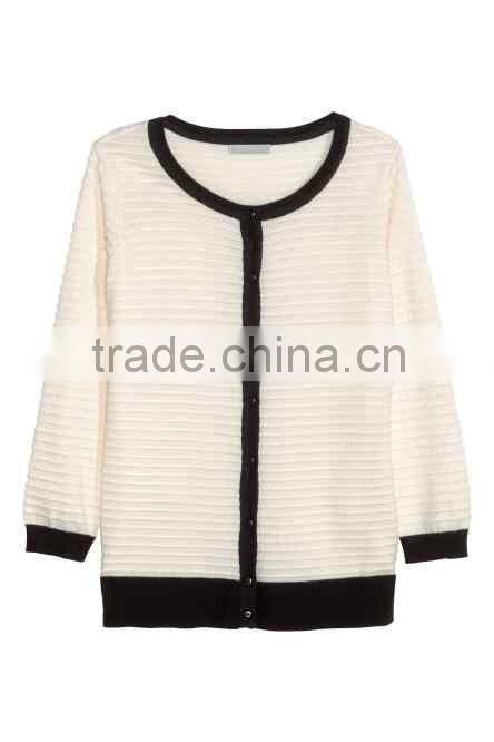 Hot sell 2016 new products ladies' scoop neck long sleeve cardigan with button black knitted sweater