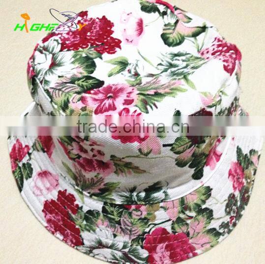 wholesale/ high quality 100%contton customize floral printed fisherman cap/ bucket cap for women