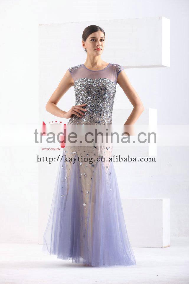 Magnificent Cap Sleeve Transparent Fishtail Beaded Bling Long Lebanon Evening Dress