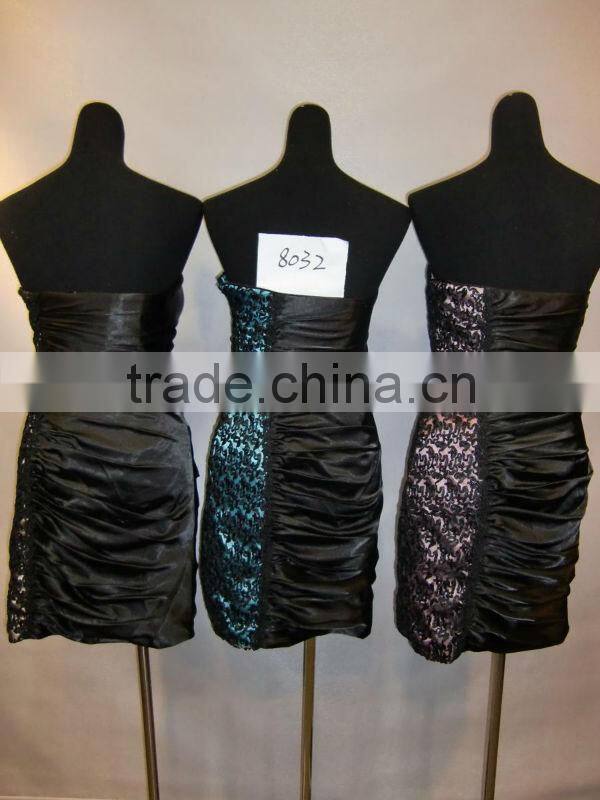 Off-shoulder sexy backless embroidered black satin girls short special occasions prom dress 8032