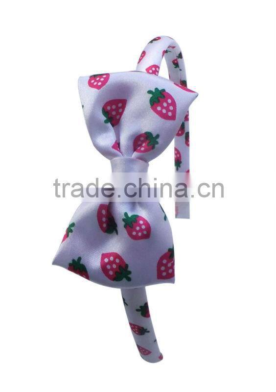 cute apple printed satin bow hard hairband