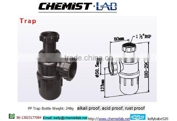 Chemical Resistant Plastic Bottle Trap for Sink