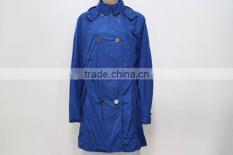 Shiny blue women trench coat with high quality fabric