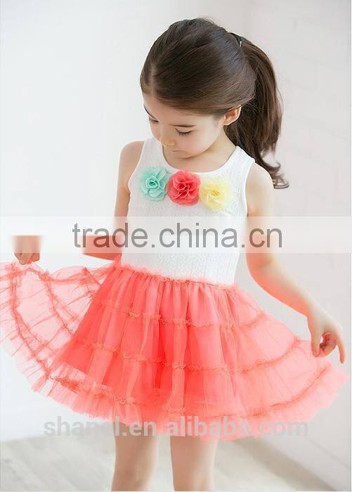 Summer new style three flowers cotton girls princess dress vest dress