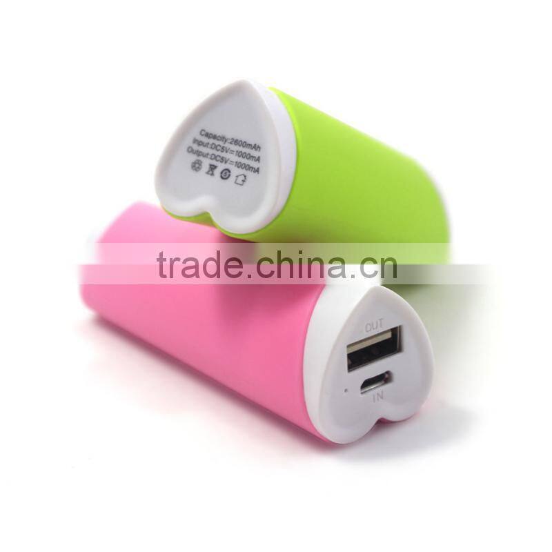 most popular Universal power bank USB Portable love Heart shape 2600mah power banks