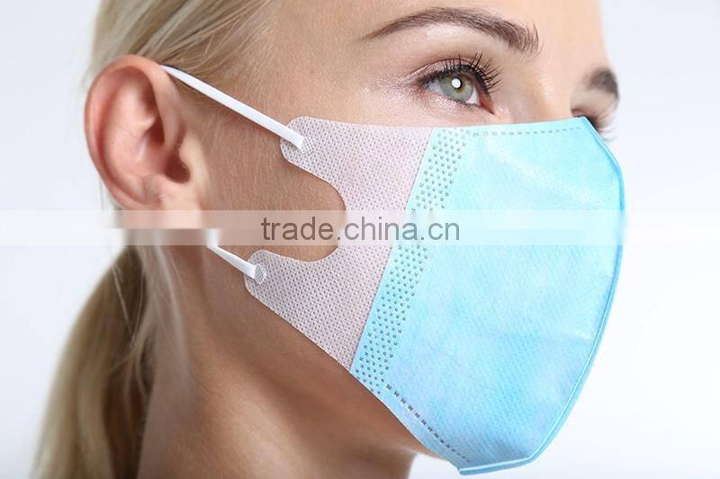 Ecoma 2016 New Product Antiviral three-dimensional Face Masks with Earloop, Latex Free, Blue