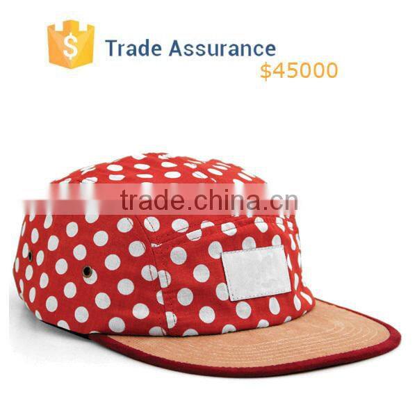 Custom Fashion 5 Panel Hat Red Dot 5 Panel Hat With Leather Strap Wholesale