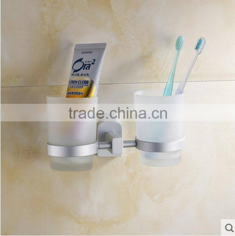 Wholesale Prices Aluminum Alloy And Glass Chrome Finishing Bathroom Accessories Wall Mounted Double ToothBrush cup holder