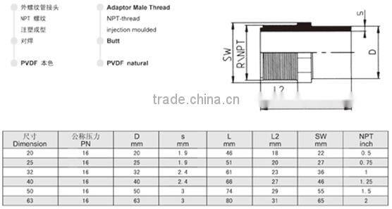 PVDF Butt male Thread Adaptor R-thread
