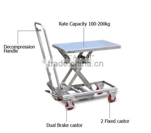 2016 new China factory price 200kg mobile stainless lift Table