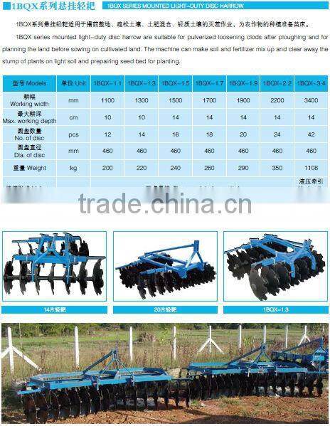 light duty farm disc harrow 3-point link disc harrow