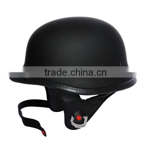 Motorcycle Biker WWII Style DOT Black Leather German Motorcycle HALF Helmet w/Pilot Goggles