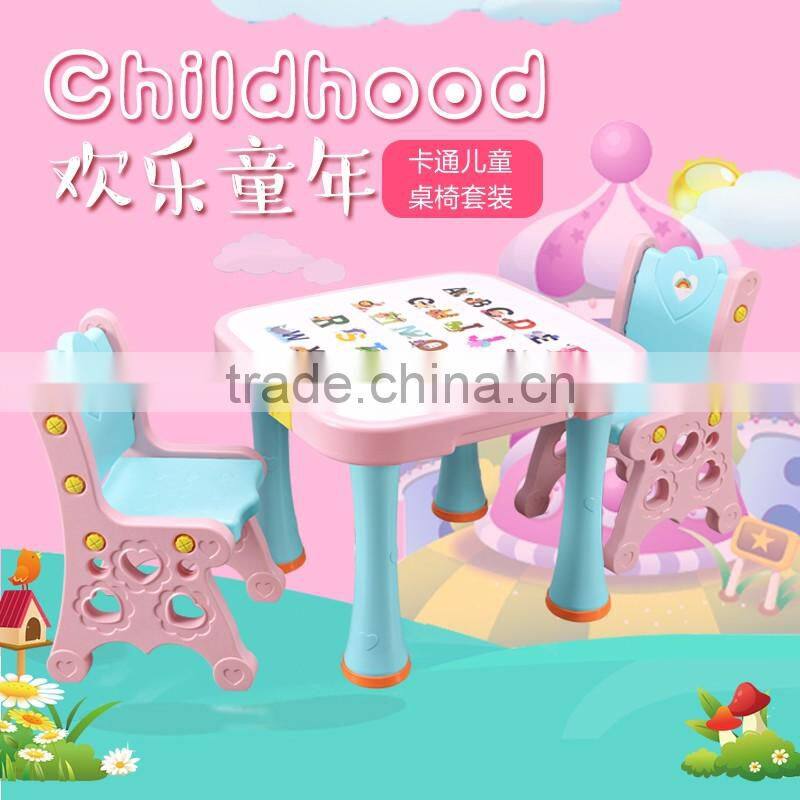 Fashion kids study writing table and chair children's cute plastic table with chair set