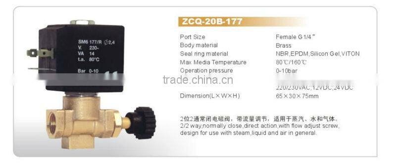 BONA Brass Solenoid Valve for Steam Irons ZCQ-177 1/4" with flow control