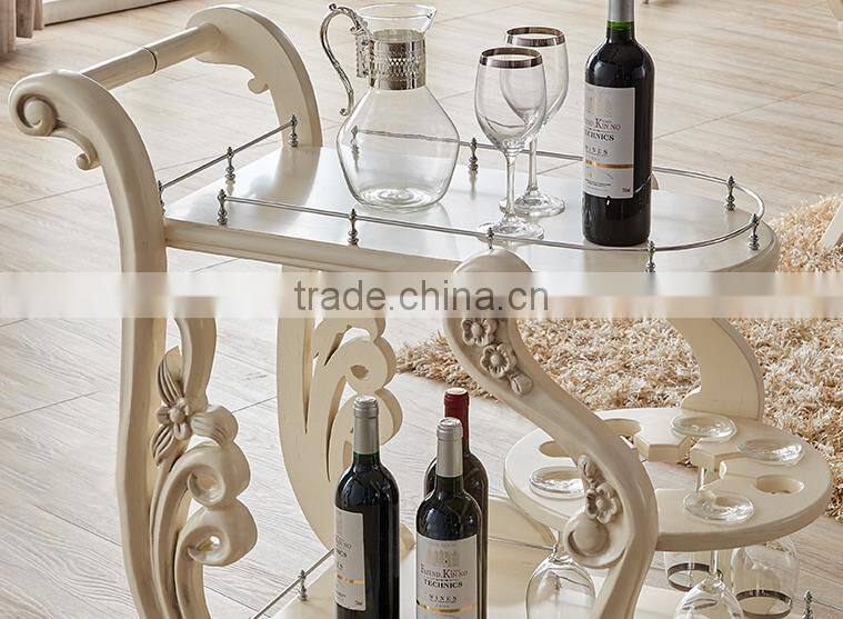 Ivory white color Solid wood hand carving dining trolley