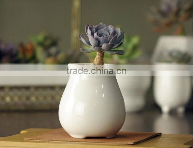 Attractive indoor glazed white ceramic small flower pots