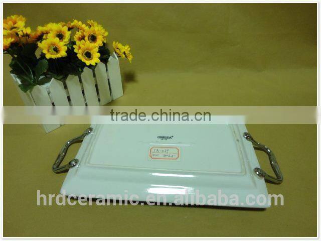rectangular stock ceramic white plates with handle (high/low)