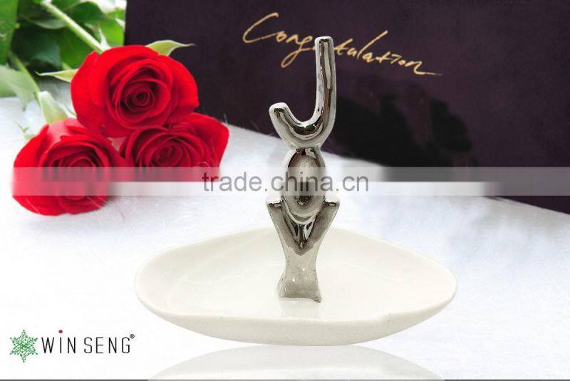 Gold Plated Ceramic JOY Jewelry Dish Ring Holder