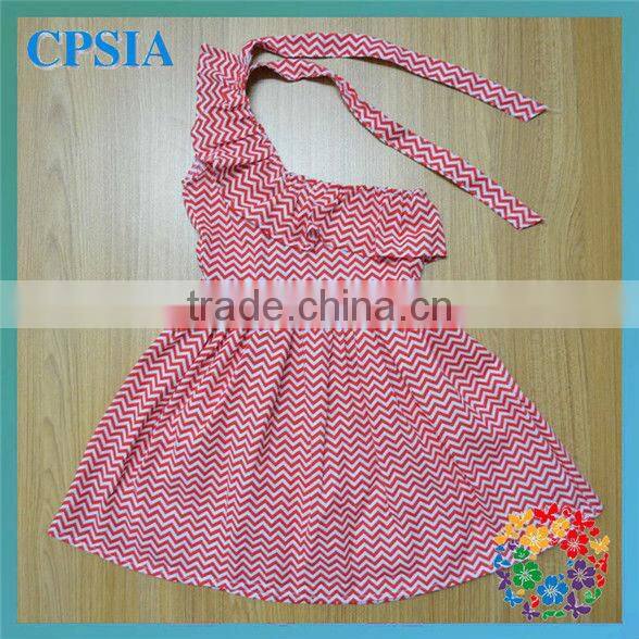 Rainbow Single Shoulder Baby Cotton Frocks Designs Girls Chevron Dress