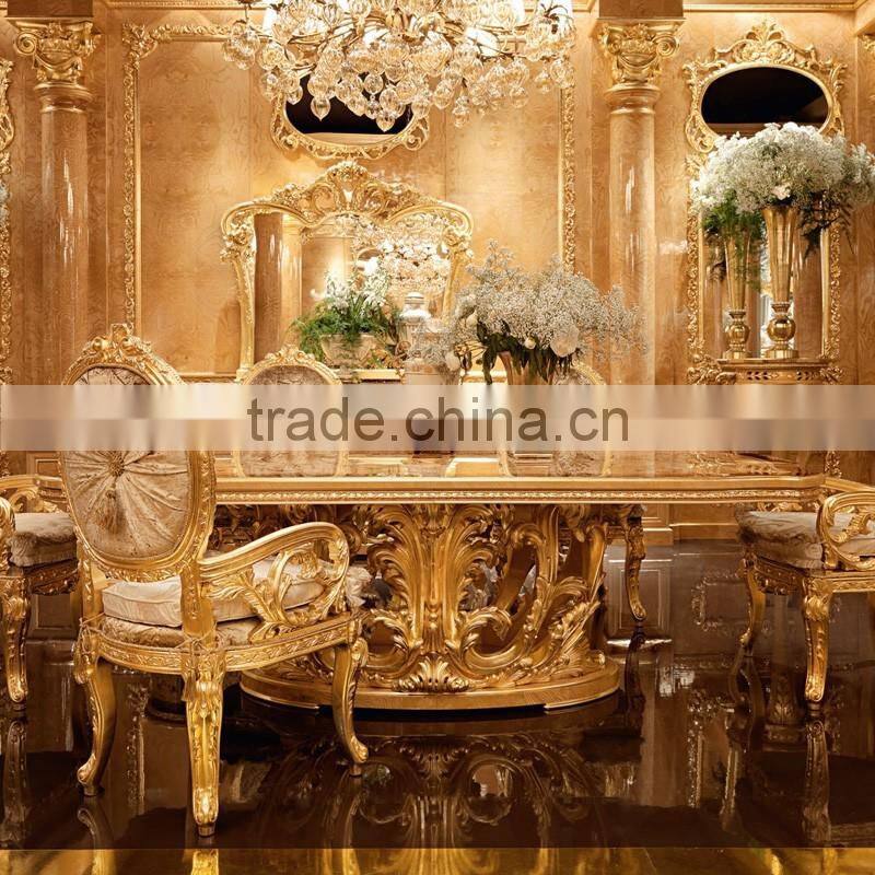 momoda Royal European Antique gold baroque solid wood carved bedroom dresser with mirror set Louis XVI home furniture