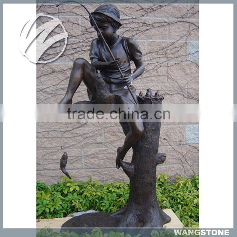 Europe Regional Feature Bronze Fishing Boy Garden Sculpture