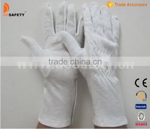 DDSAFETY 2017 100% Bleach Cotton Interlock Mini Dots On Palm Shirred Elastic Back Working Gloves