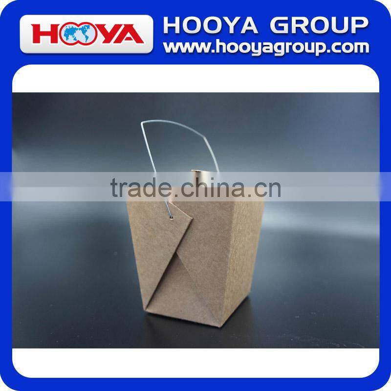 16oz /26oz /32oz disposable kraft paper food packing box with plastic handle,waterproof and oilproof