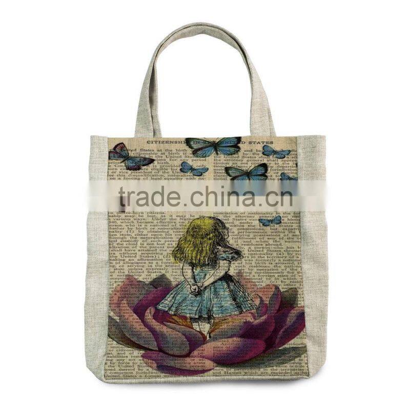 New design of the girl and flower cotton tote bags shopping bags craft bags