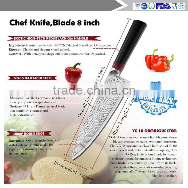 8-inch Damascus Chef's Knife -RING Series By Tuo Cutlery With Japanese 67 Layers VG-10 Damascus Stainless Steel