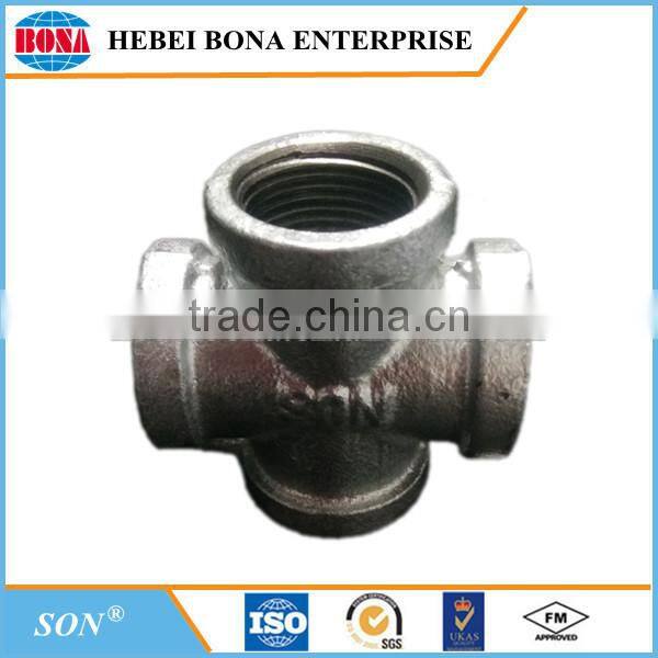High quality galvanized malleable iron pipe fittings cross with competitive pirce