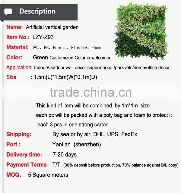 OEM high quality fake vertical garden UV treated artificial green plant wall