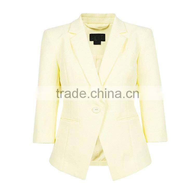 Newest design lady suit ,high qualiy business suit tuxedo for women ,3/4 sleeve suit fabric for wholesale