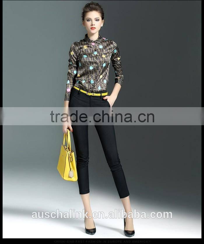 latest western long sleeve lapel print shirt design for women